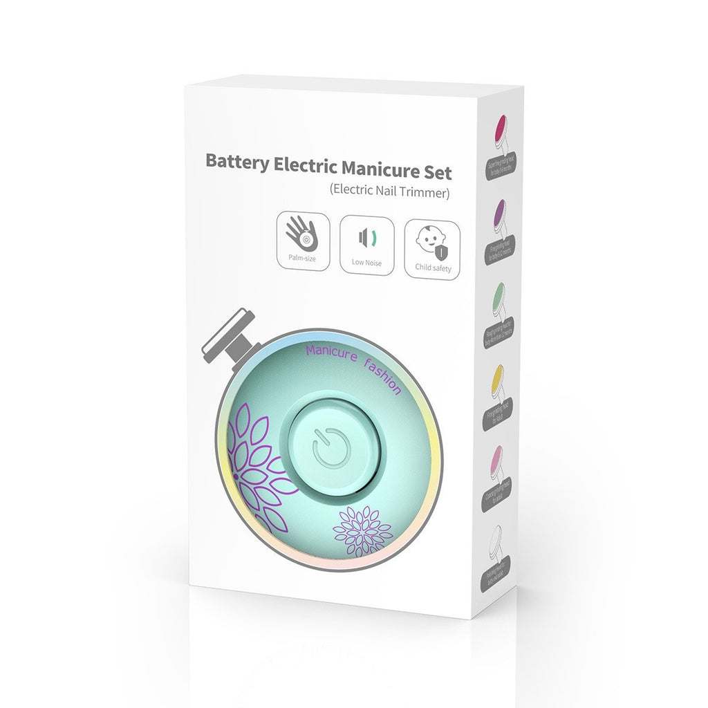 Set Pila Electrica pentru Copii si Bebelusi, ABS, Incarcare USB, Model cu Flori, 6 Accesorii, cu Lumina LED, Verde