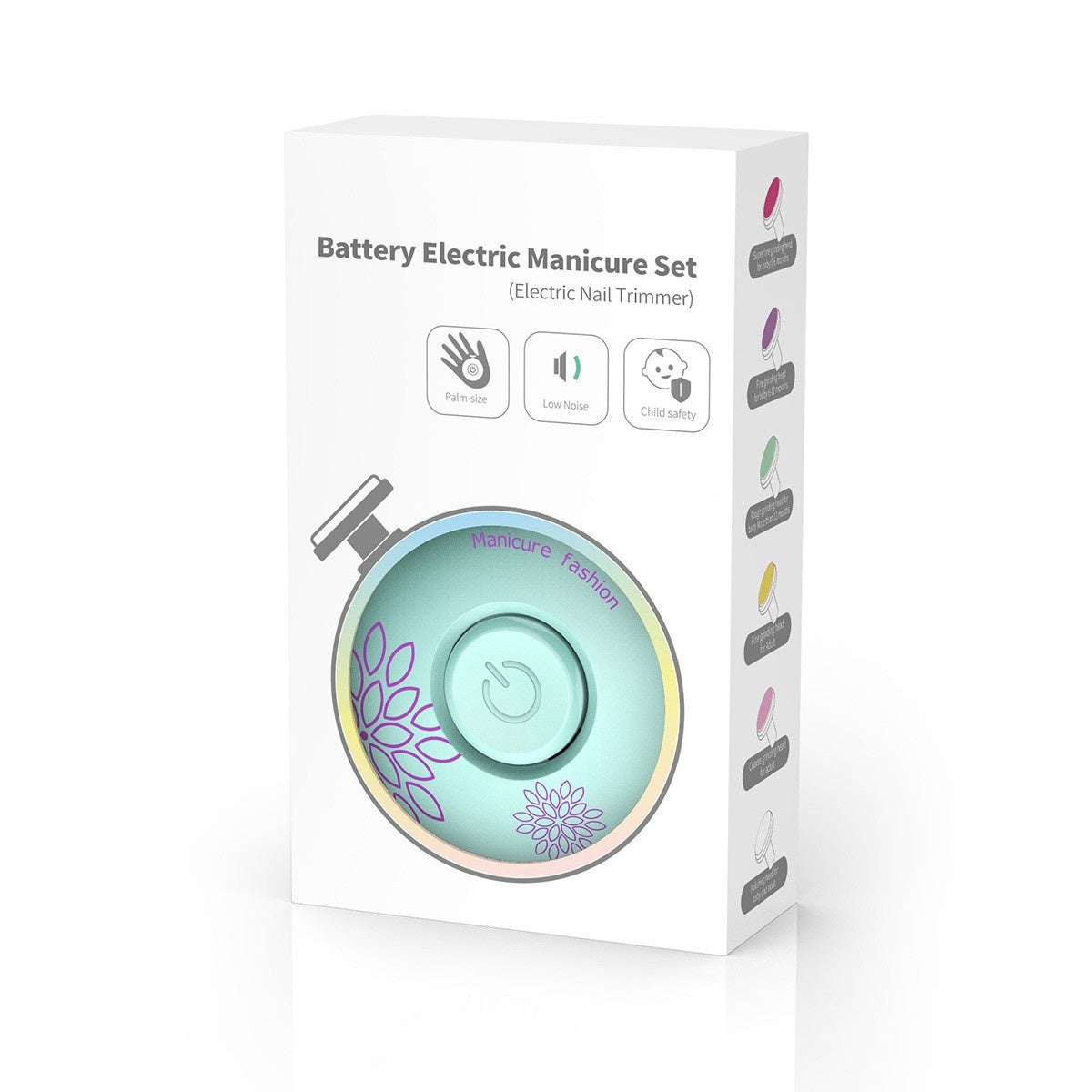 Set Pila Electrica pentru Copii si Bebelusi, ABS, Incarcare USB, Model cu Flori, 6 Accesorii, cu Lumina LED, Verde