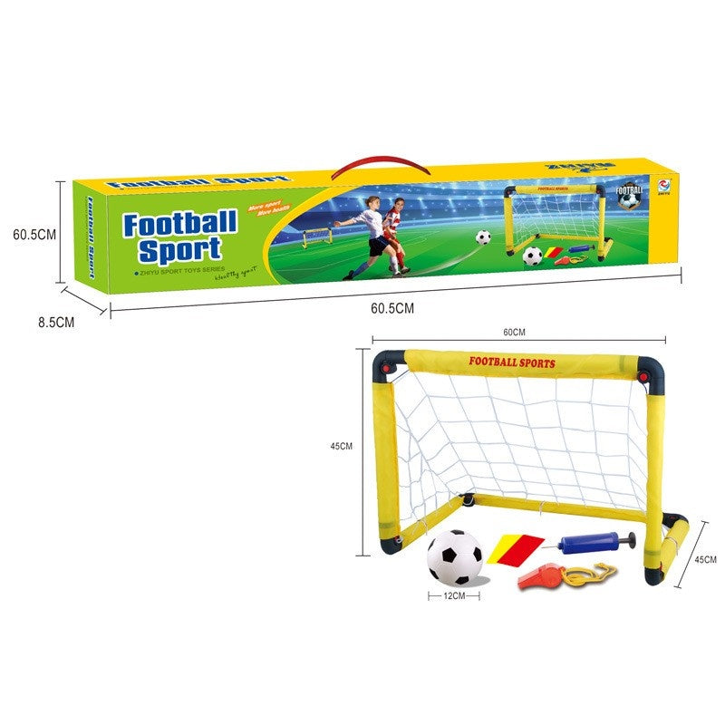 Set Poarta de Fotbal pentru Copii, 45x60 cm, Minge, Cartonase, Pompa, Fluier, Interactiv, Distractiv, Galben