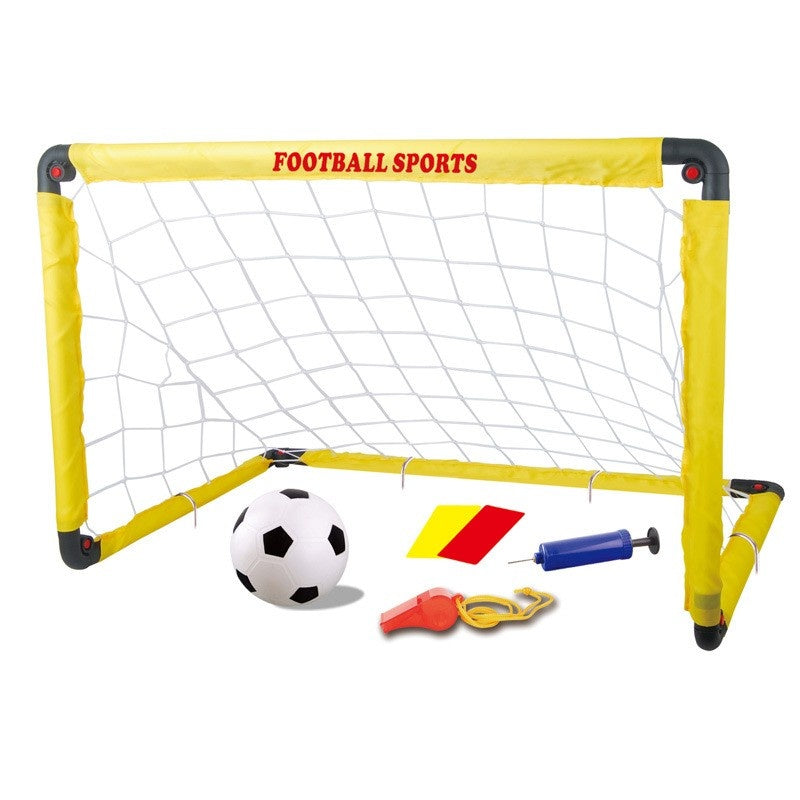 Set Poarta de Fotbal pentru Copii, 60x90 cm, Minge, Cartonase, Pompa, Fluier, Interactiv, Distractiv, Galben