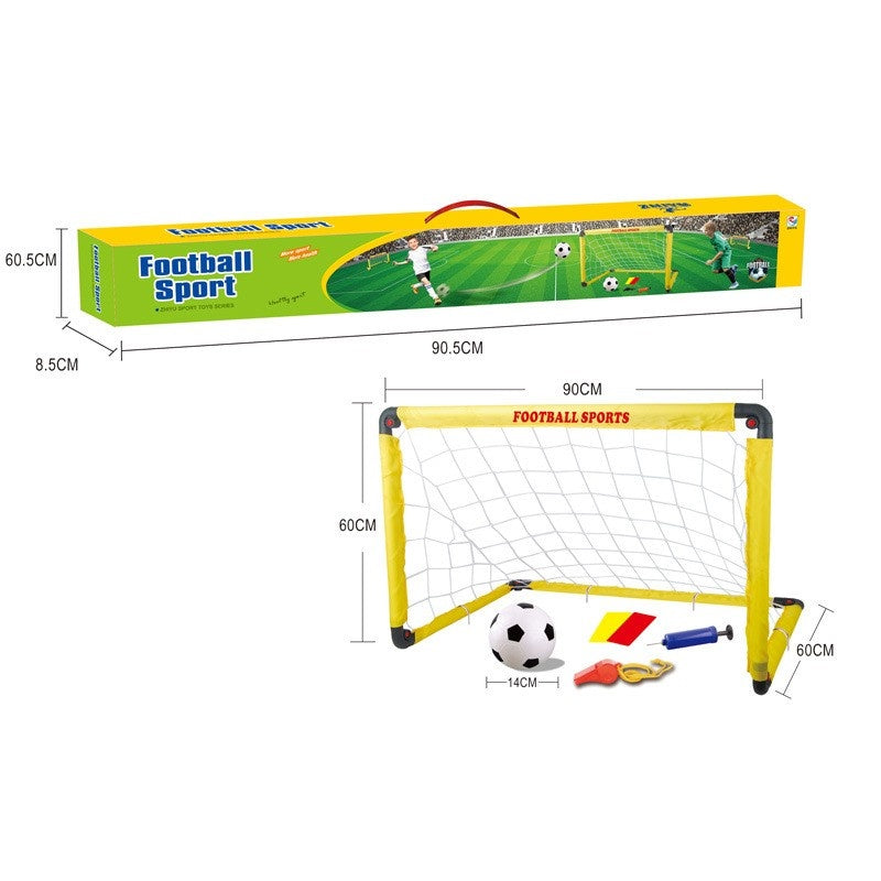 Set Poarta de Fotbal pentru Copii, 60x90 cm, Minge, Cartonase, Pompa, Fluier, Interactiv, Distractiv, Galben
