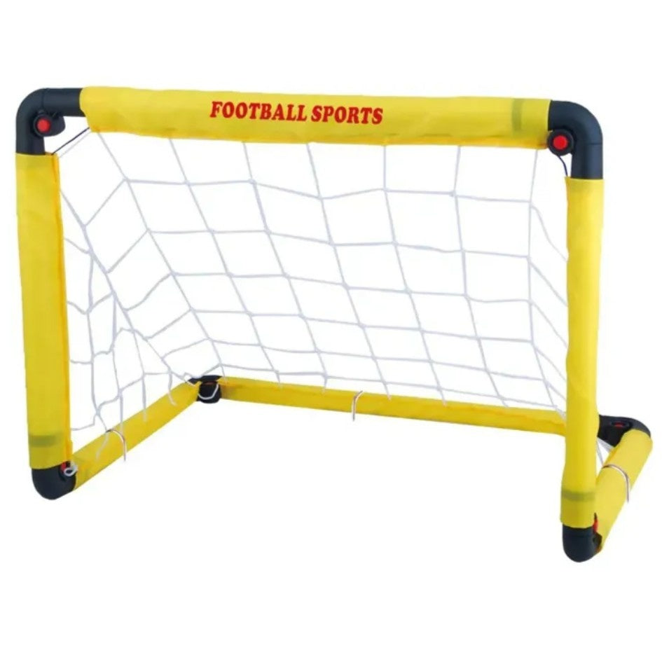 Set Poarta de Fotbal pentru Copii, 60x90 cm, Minge, Cartonase, Pompa, Fluier, Interactiv, Distractiv, Galben
