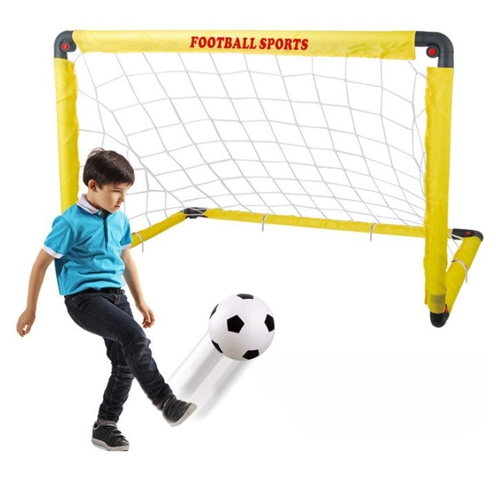 Set Poarta de Fotbal pentru Copii, 60x90 cm, Minge, Cartonase, Pompa, Fluier, Interactiv, Distractiv, Galben