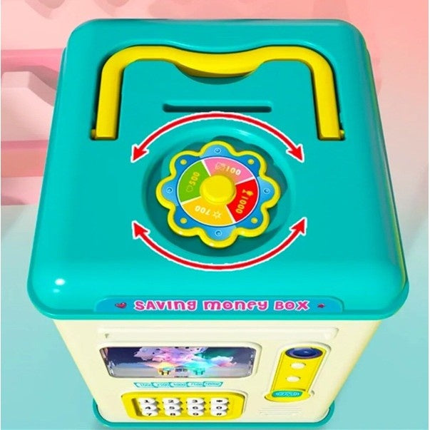 Set Pusculita pentru Copii, Tip ATM, Parola cu Amprenta, 13.5 x 11.5 x 20 cm, Albastru