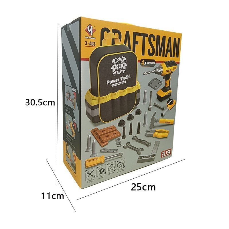 Set Scule de Jucarie pentru Copii, Ghiozdan cu Bormasina si Accesorii Incluse, 28 Piese, Material Plastic Durabil, Interactiv, +3 Ani, 30.5x25x11 cm, Negru/Portocaliu
