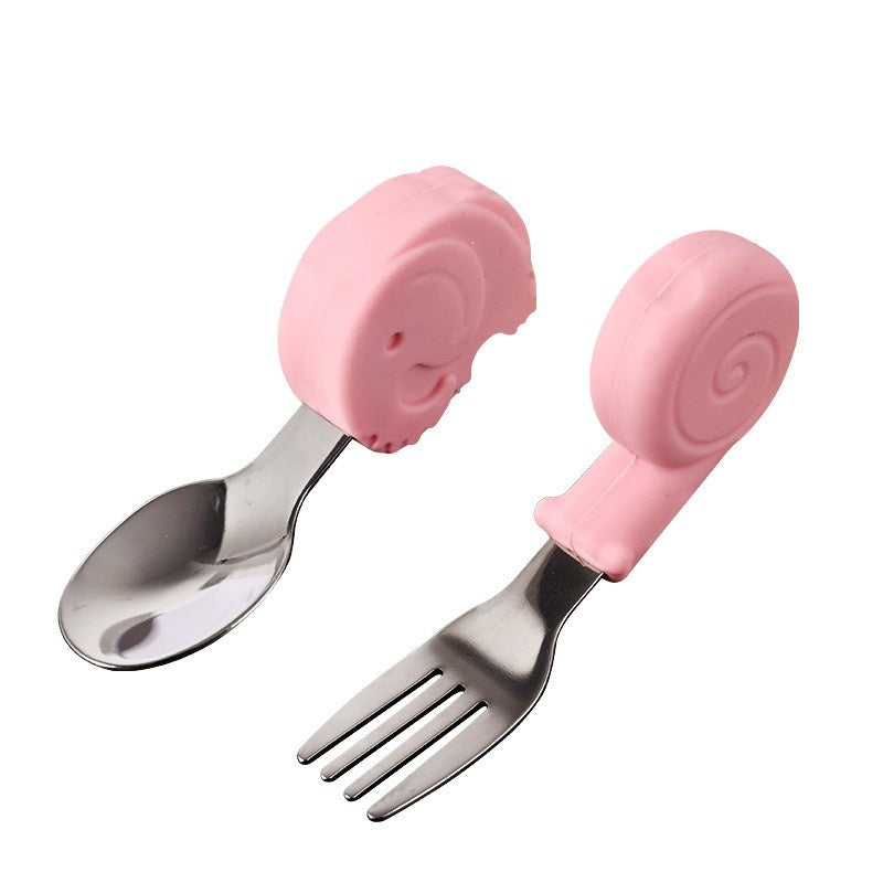 Set Tacamuri pentru Bebelusi, Lingura si Furculita, Inox/Silicon, 1- 3 Ani, Model cu Animale, Multicolor
