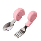 Set Tacamuri pentru Bebelusi, Lingura si Furculita, Inox/Silicon, 1- 3 Ani, Model cu Animale, Multicolor