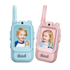 Set Walkie Talkie WiFi pentru Copii, Set 2 Statii, Apeluri Video, cu Ecran de 2", Efecte Voce, Reincarcabile, Cabluri TYPE-C, Raza pana la 500 m, Roz/Albastru