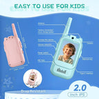 Set Walkie Talkie WiFi pentru Copii, Set 2 Statii, Apeluri Video, cu Ecran de 2", Efecte Voce, Reincarcabile, Cabluri TYPE-C, Raza pana la 500 m, Roz/Albastru