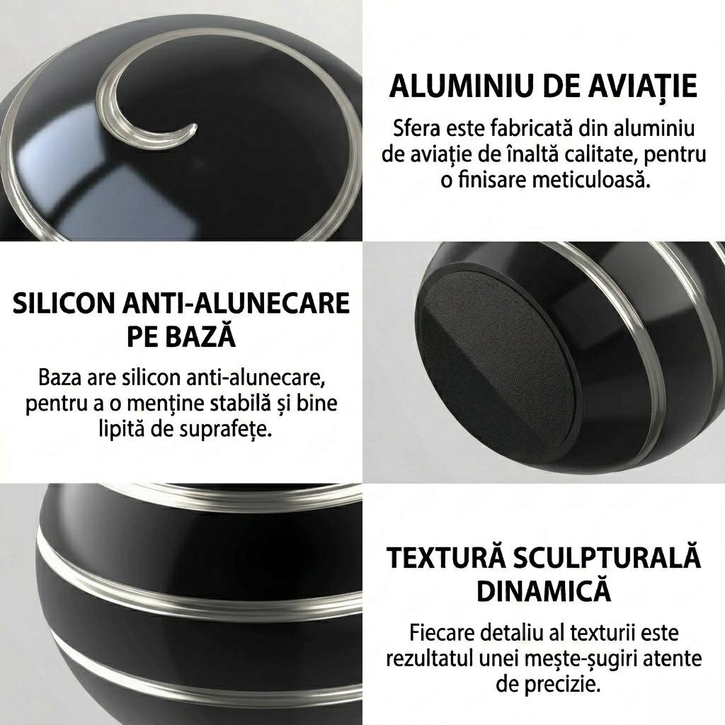 Sfera Fidget Spinner Metalic, Corp Aliaj Zinc, Rulment Inox, Jucarie Antistres pentru Focus si Relaxare, Diametru 40 mm, Gadget pentru Birou, Scoala, Cadou pentru Copii si Adulti, Negru