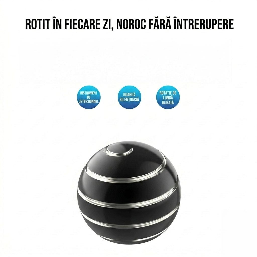 Sfera Fidget Spinner Metalic, Corp Aliaj Zinc, Rulment Inox, Jucarie Antistres pentru Focus si Relaxare, Diametru 40 mm, Gadget pentru Birou, Scoala, Cadou pentru Copii si Adulti, Negru