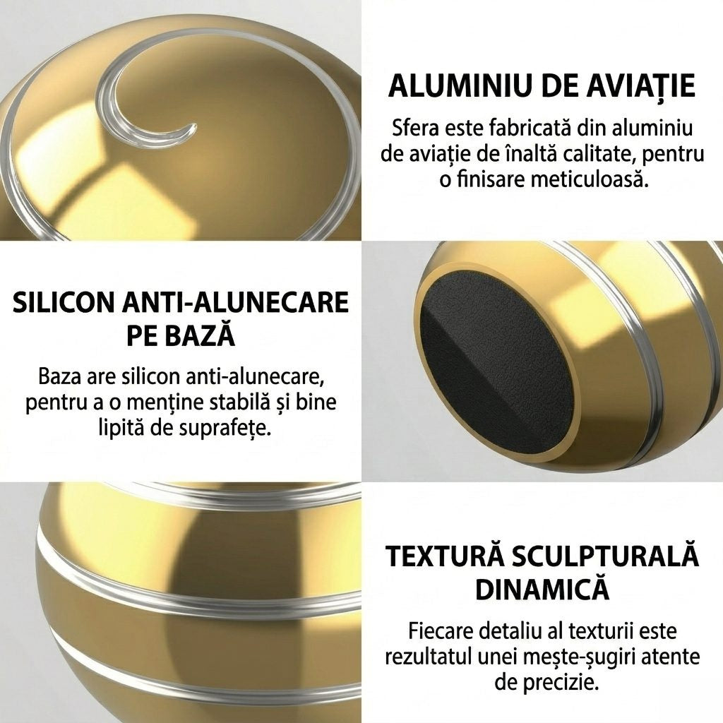 Sfera Fidget Spinner Metalic, Corp Aliaj Zinc, Rulment Inox, Jucarie Antistres pentru Focus si Relaxare, Diametru 40 mm, Gadget pentru Birou, Scoala, Cadou pentru Copii si Adulti, Auriu