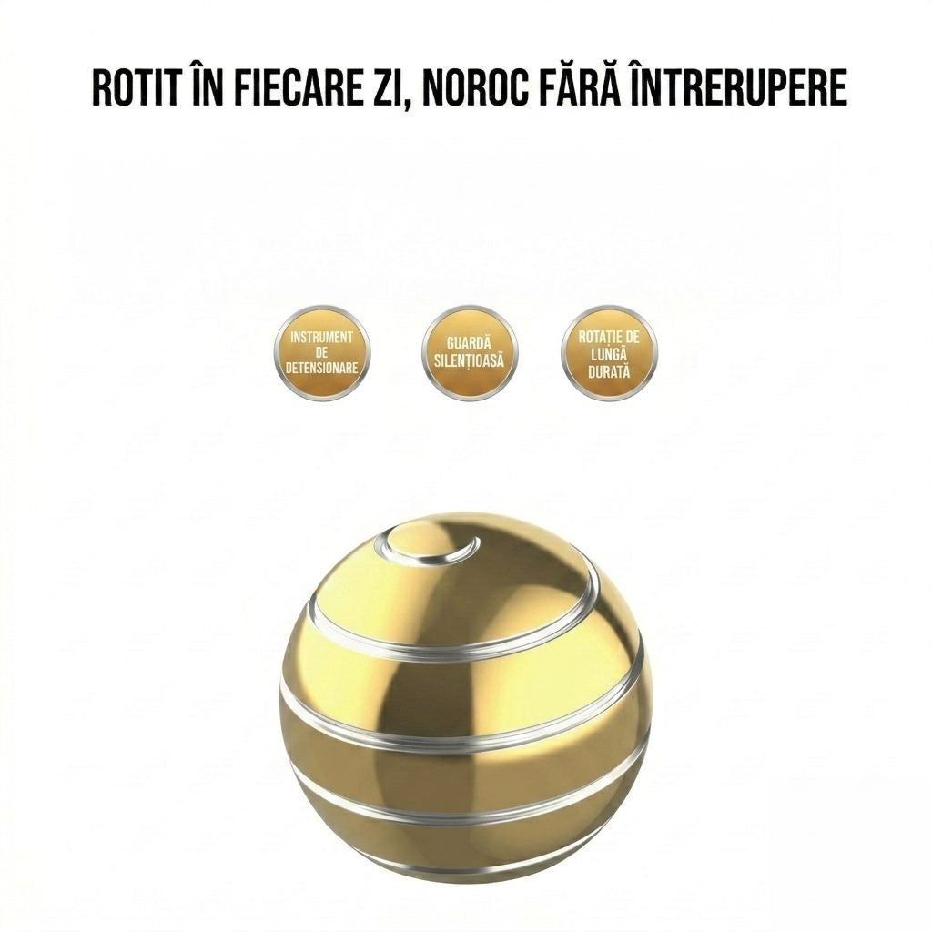 Sfera Fidget Spinner Metalic, Corp Aliaj Zinc, Rulment Inox, Jucarie Antistres pentru Focus si Relaxare, Diametru 40 mm, Gadget pentru Birou, Scoala, Cadou pentru Copii si Adulti, Auriu