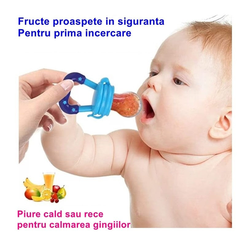 Suzeta pentru diversificarea alimentatiei/dentitie potrivit pentru fructe si piure proaspat, Albastru, fara BPA