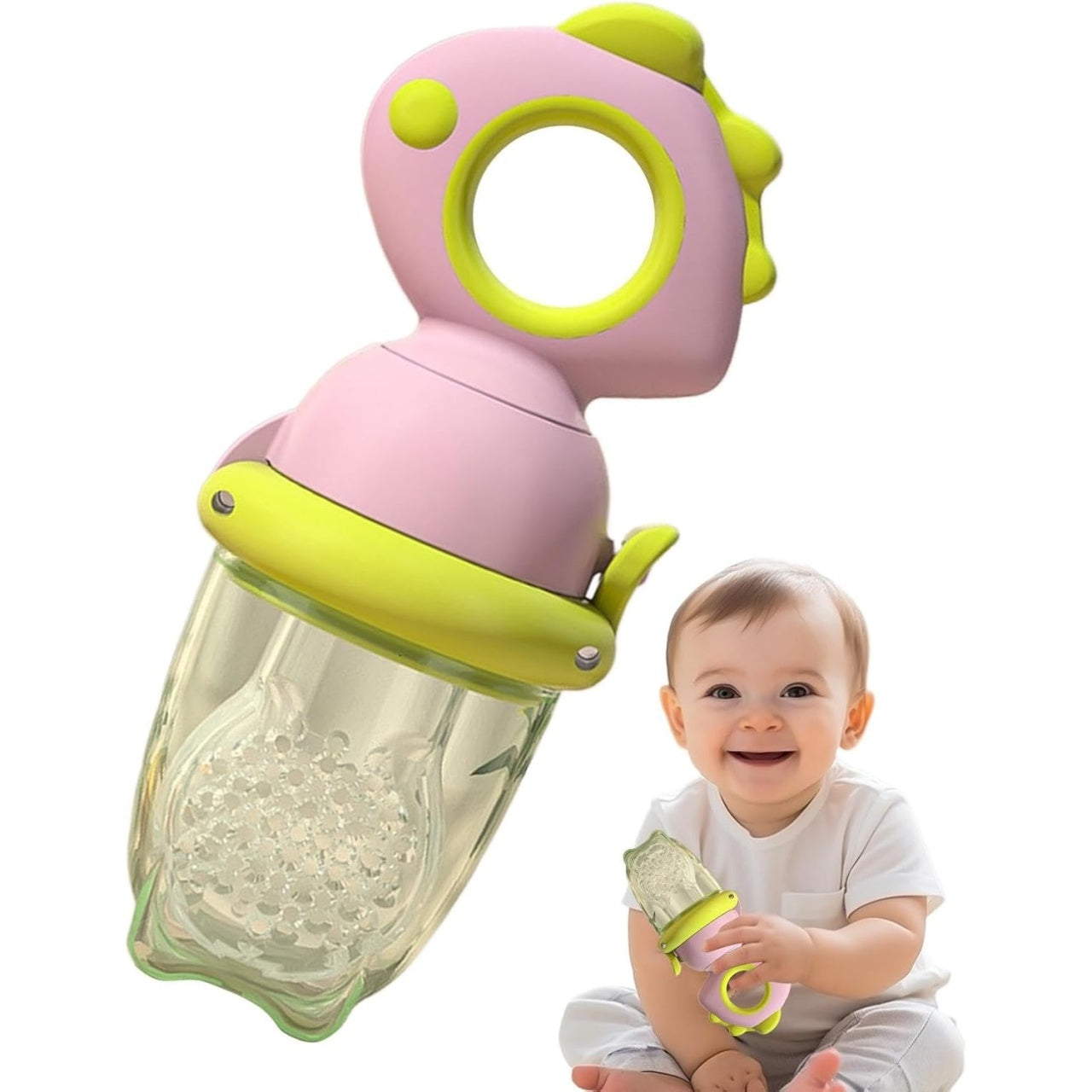 Suzeta pentru Fructe, pentru Bebelusi, din Silicon Alimentar, +4 Luni, Roz/Verde