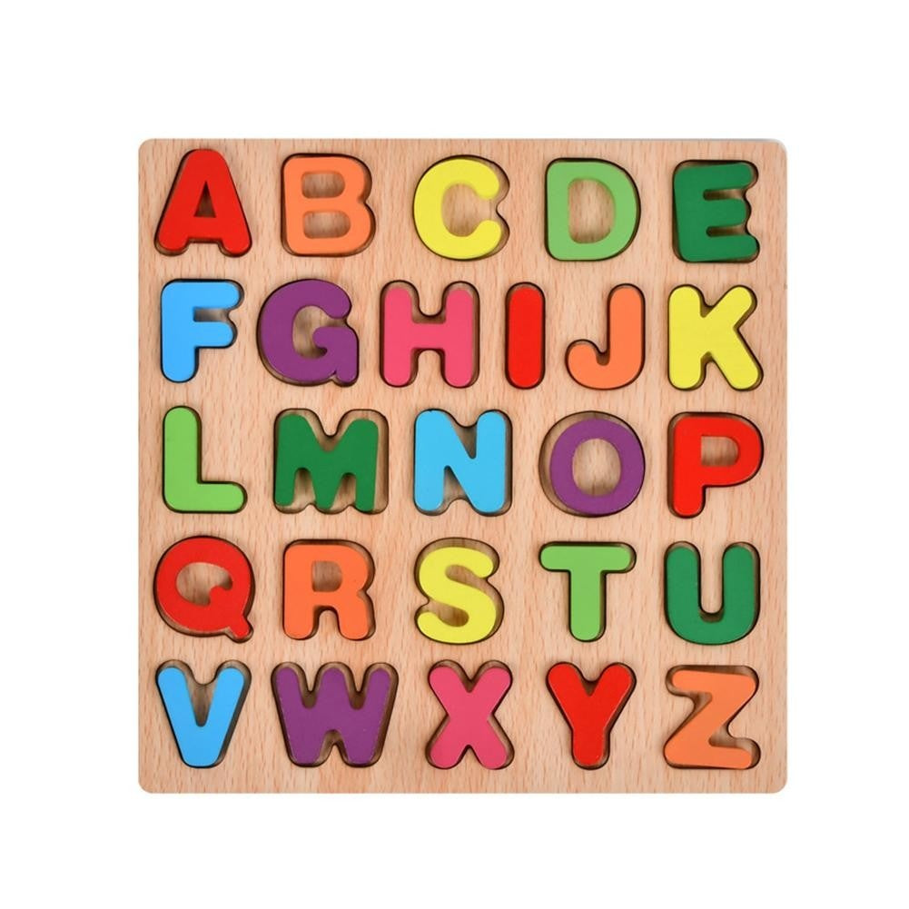 Tabla Montessori, din Lemn, Educatie Timpurie Alfabet, 26 Litere Lemn, +18 Luni, 20 x 20 cm, Vopsea pe Baza de Apa, Multicolor