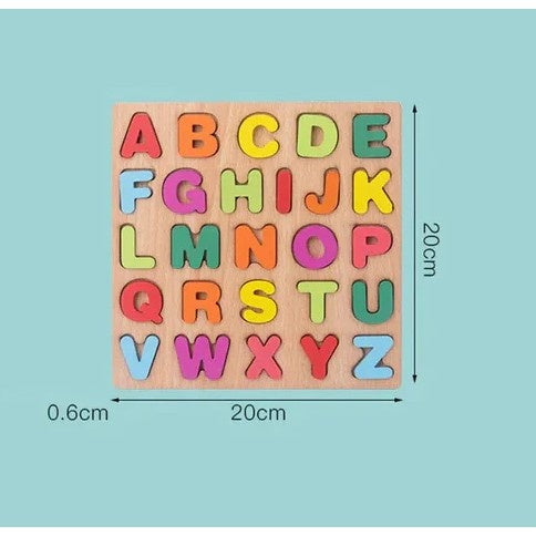 Tabla Montessori, din Lemn, Educatie Timpurie Alfabet, 26 Litere Lemn, +18 Luni, 20 x 20 cm, Vopsea pe Baza de Apa, Multicolor