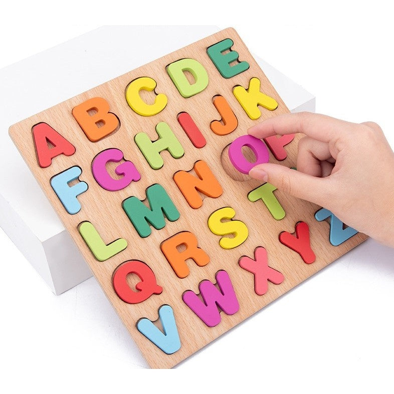 Tabla Montessori, din Lemn, Educatie Timpurie Alfabet, 26 Litere Lemn, +18 Luni, 20 x 20 cm, Vopsea pe Baza de Apa, Multicolor