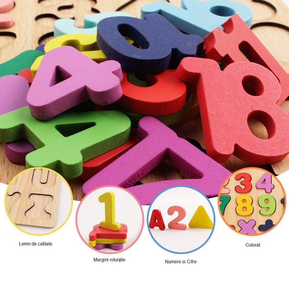 Tabla Montessori, din Lemn, Educatie Timpurie Cifre, 25 Piese Lemn, +18 Luni, 20 x 20 cm, Vopsea pe Baza de Apa, Multicolor