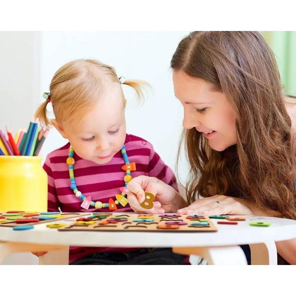 Tabla Montessori, din Lemn, Educatie Timpurie Cifre, 25 Piese Lemn, +18 Luni, 20 x 20 cm, Vopsea pe Baza de Apa, Multicolor