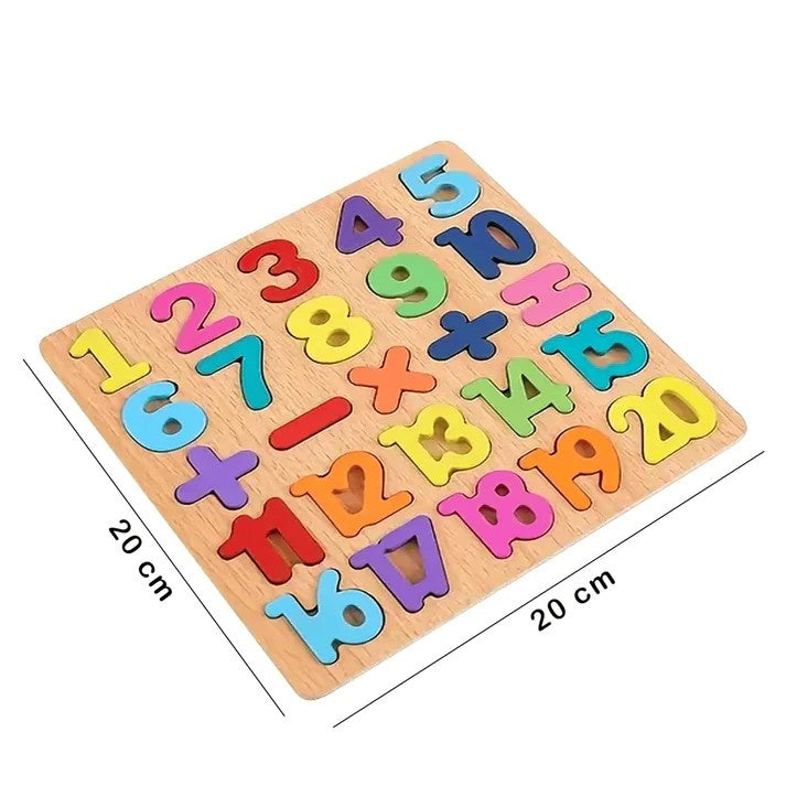 Tabla Montessori, din Lemn, Educatie Timpurie Cifre, 25 Piese Lemn, +18 Luni, 20 x 20 cm, Vopsea pe Baza de Apa, Multicolor