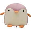 Taburet Pentru Copii, Cadru din Lemn Masiv, 25 x 29 x 29 cm, Perna de Burete Elastica si Maner de Transport, in Forma de Pinguin, Roz