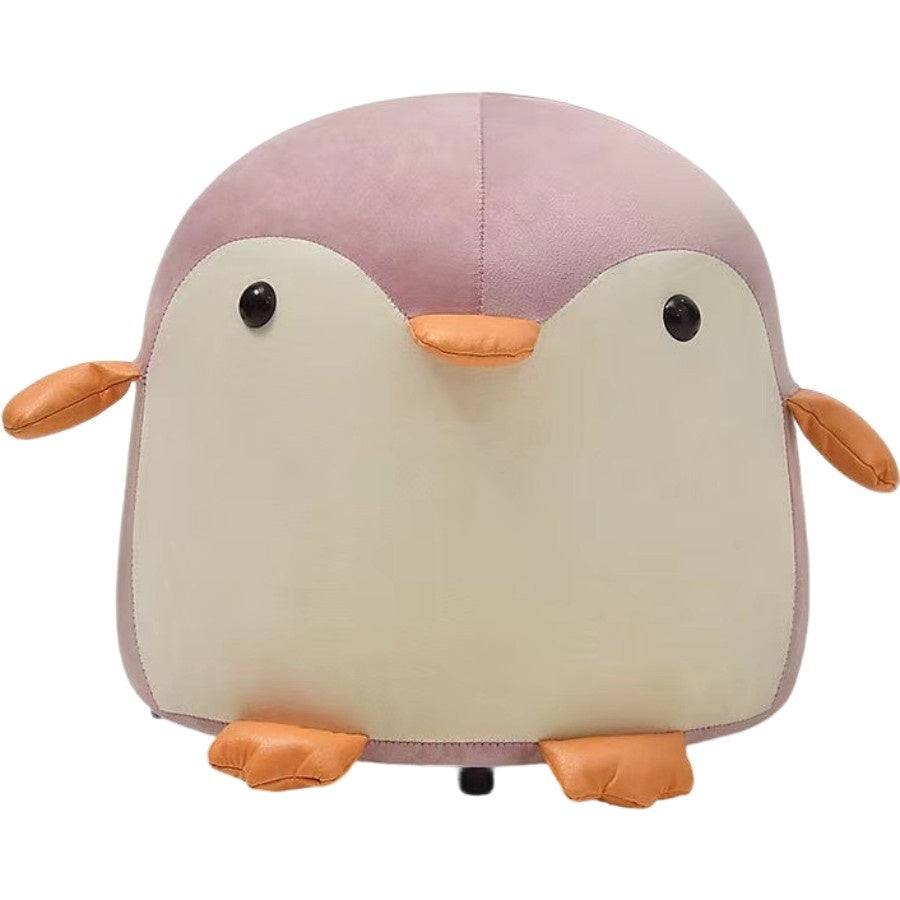 Taburet Pentru Copii, Cadru din Lemn Masiv, 25 x 29 x 29 cm, Perna de Burete Elastica si Maner de Transport, in Forma de Pinguin, Roz