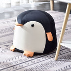 Taburet Pentru Copii, Cadru din Lemn Masiv, 25 x 29 x 29 cm, Perna de Burete Elastica si Maner de Transport, in Forma de Pinguin, Negru