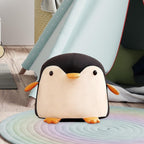 Taburet Pentru Copii, Cadru din Lemn Masiv, 25 x 29 x 29 cm, Perna de Burete Elastica si Maner de Transport, in Forma de Pinguin, Negru
