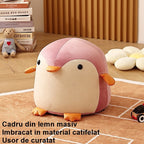 Taburet Pentru Copii, Cadru din Lemn Masiv, 25 x 29 x 29 cm, Perna de Burete Elastica si Maner de Transport, in Forma de Pinguin, Roz
