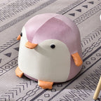 Taburet Pentru Copii, Cadru din Lemn Masiv, 25 x 29 x 29 cm, Perna de Burete Elastica si Maner de Transport, in Forma de Pinguin, Roz