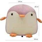 Taburet Pentru Copii, Cadru din Lemn Masiv, 25 x 29 x 29 cm, Perna de Burete Elastica si Maner de Transport, in Forma de Pinguin, Roz