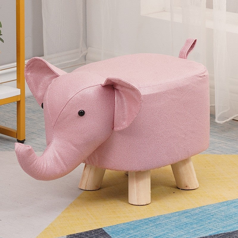 Taburet pentru Copii, Scaun Tip Taburet, Model Elefant, din Lemn Masiv, Scaun pentru Copii, 30 x 25 x 25 cm, Roz