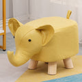 Taburet pentru Copii, Scaun Tip Taburet, Model Elefant, din Lemn Masiv, Scaun pentru Copii, 30 x 25 x 25 cm, Galben