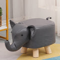 Taburet pentru Copii, Scaun Tip Taburet, Model Elefant, din Lemn Masiv, Scaun pentru Copii, 30 x 25 x 25 cm, Gri inchis