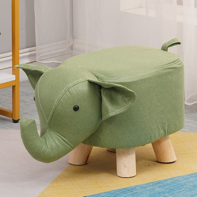 Taburet pentru Copii, Scaun Tip Taburet, Model Elefant, din Lemn Masiv, Scaun pentru Copii, 30 x 25 x 25 cm, Verde