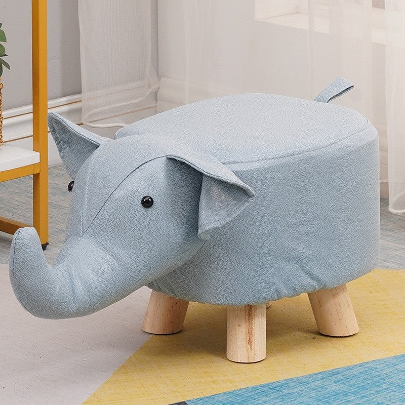 Taburet pentru Copii, Scaun Tip Taburet, Model Elefant, din Lemn Masiv, Scaun pentru Copii, 30 x 25 x 25 cm, Albastru deschis