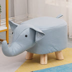 Taburet pentru Copii, Scaun Tip Taburet, Model Elefant, din Lemn Masiv, Scaun pentru Copii, 30 x 25 x 25 cm, Albastru deschis