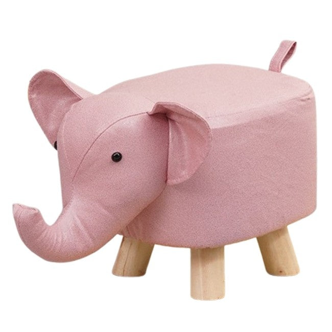 Taburet pentru Copii, Scaun Tip Taburet, Model Elefant, din Lemn Masiv, Scaun pentru Copii, 30 x 25 x 25 cm, Roz