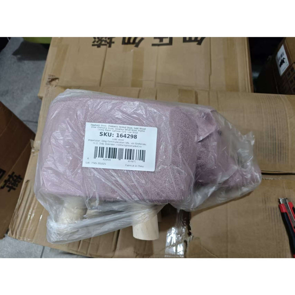 Taburet pentru Copii, Scaun Tip Taburet, Model Elefant, din Lemn Masiv, Scaun pentru Copii, 30 x 25 x 25 cm, Roz