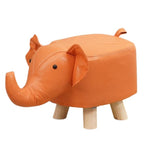 Taburet pentru Copii, Scaun Tip Taburet, Model Elefant, din Lemn Masiv, Scaun pentru Copii, 30 x 25 x 25 cm, Portocaliu