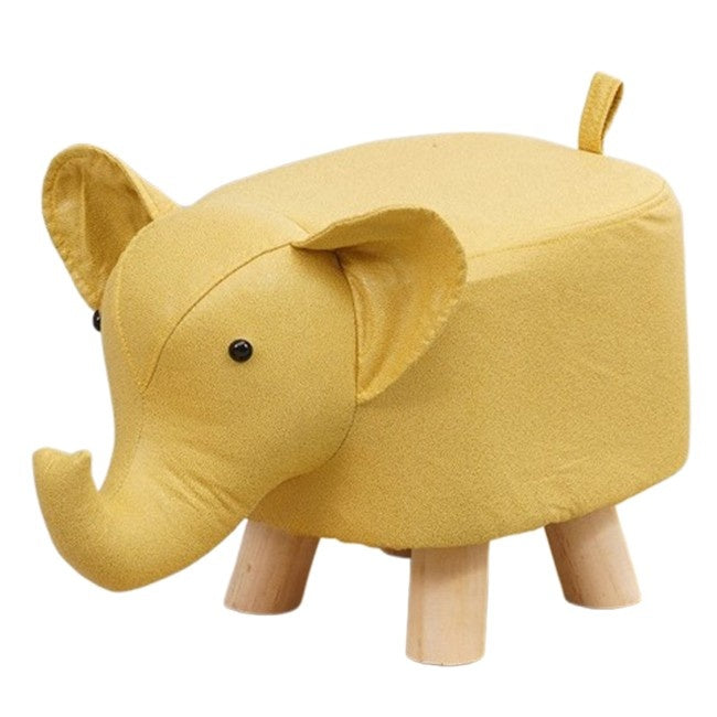 Taburet pentru Copii, Scaun Tip Taburet, Model Elefant, din Lemn Masiv, Scaun pentru Copii, 30 x 25 x 25 cm, Galben