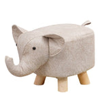 Taburet pentru Copii, Scaun Tip Taburet, Model Elefant, din Lemn Masiv, Scaun pentru Copii, 30 x 25 x 25 cm, Alb Bej
