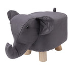 Taburet pentru Copii, Scaun Tip Taburet, Model Elefant, din Lemn Masiv, Scaun pentru Copii, 30 x 25 x 25 cm, Gri inchis