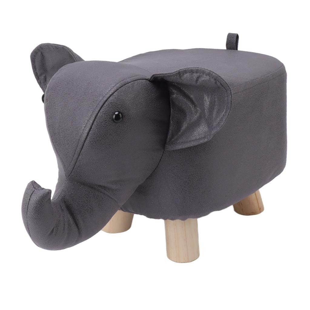 Taburet pentru Copii, Scaun Tip Taburet, Model Elefant, din Lemn Masiv, Scaun pentru Copii, 30 x 25 x 25 cm, Gri inchis