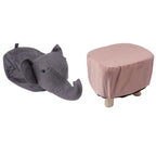 Taburet pentru Copii, Scaun Tip Taburet, Model Elefant, din Lemn Masiv, Scaun pentru Copii, 30 x 25 x 25 cm, Gri inchis