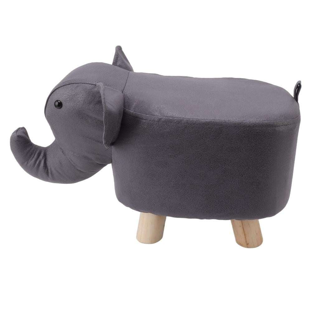 Taburet pentru Copii, Scaun Tip Taburet, Model Elefant, din Lemn Masiv, Scaun pentru Copii, 30 x 25 x 25 cm, Gri inchis