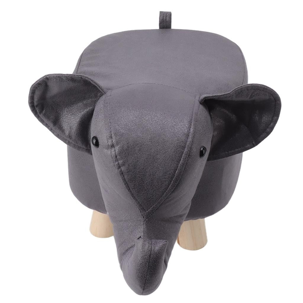 Taburet pentru Copii, Scaun Tip Taburet, Model Elefant, din Lemn Masiv, Scaun pentru Copii, 30 x 25 x 25 cm, Gri inchis