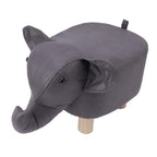 Taburet pentru Copii, Scaun Tip Taburet, Model Elefant, din Lemn Masiv, Scaun pentru Copii, 30 x 25 x 25 cm, Gri inchis