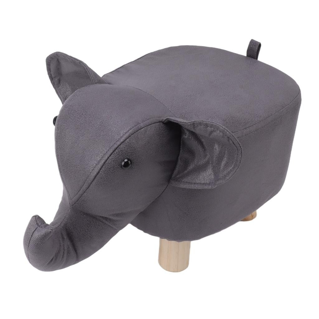 Taburet pentru Copii, Scaun Tip Taburet, Model Elefant, din Lemn Masiv, Scaun pentru Copii, 30 x 25 x 25 cm, Gri inchis